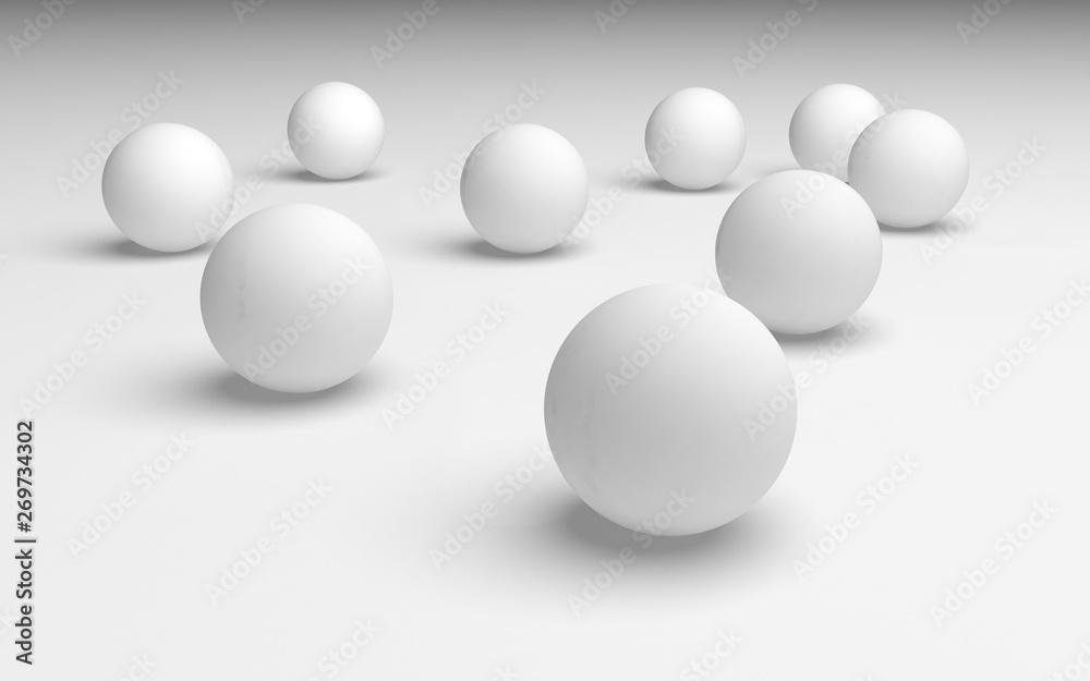 White abstract background. Set of white balls isolated on white backdrop. 3D illustration White abstract background. Set of white balls isolated on white backdrop. 3D illustration