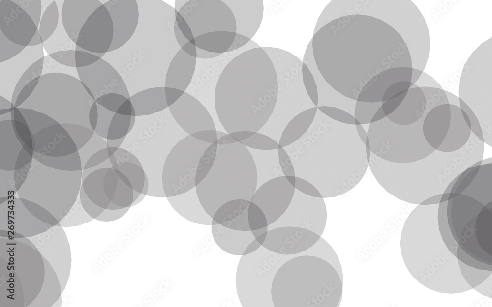 Gray translucent circles on a white background. Gray tones. 3D illustration
