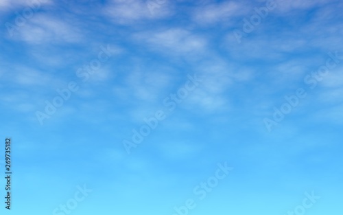 Blue sky background with white clouds. Cumulus white clouds in the clear blue sky in the morning. 3D illustration