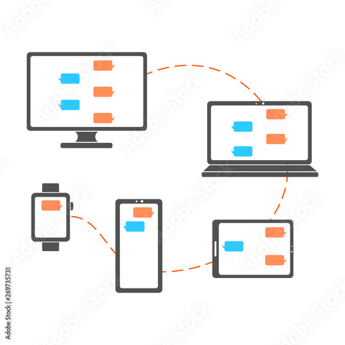 Cross platform devices concept. Colorful flat simple vector illustration.