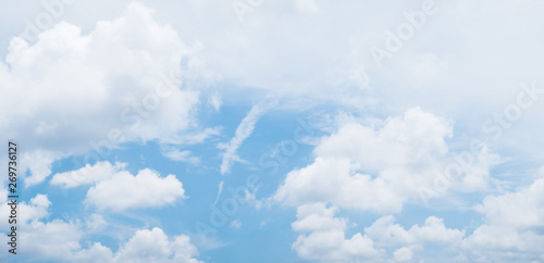 blue sky background with white clouds during day . panorama .