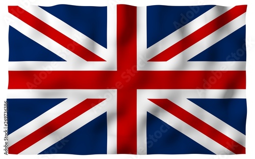 Waving flag of the Great Britain. British flag. United Kingdom of Great Britain and Northern Ireland. State symbol of the UK. 3D illustration