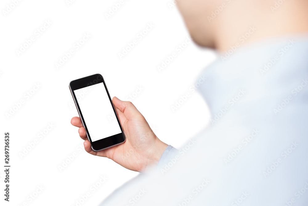 Mobile phone in the hand isolated on white background Mobile phone in the hand isolated on white background