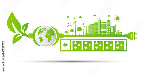 Energy ideas save the world concept Power plug green ecology,Vector Illustration