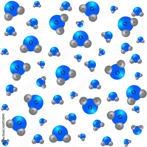 Seamless pattern. Water. A water molecule consists of one oxygen atom and two hydrogen atoms (H2O). The most necessary substance on Earth for all living things. Without background. Vector graphics.