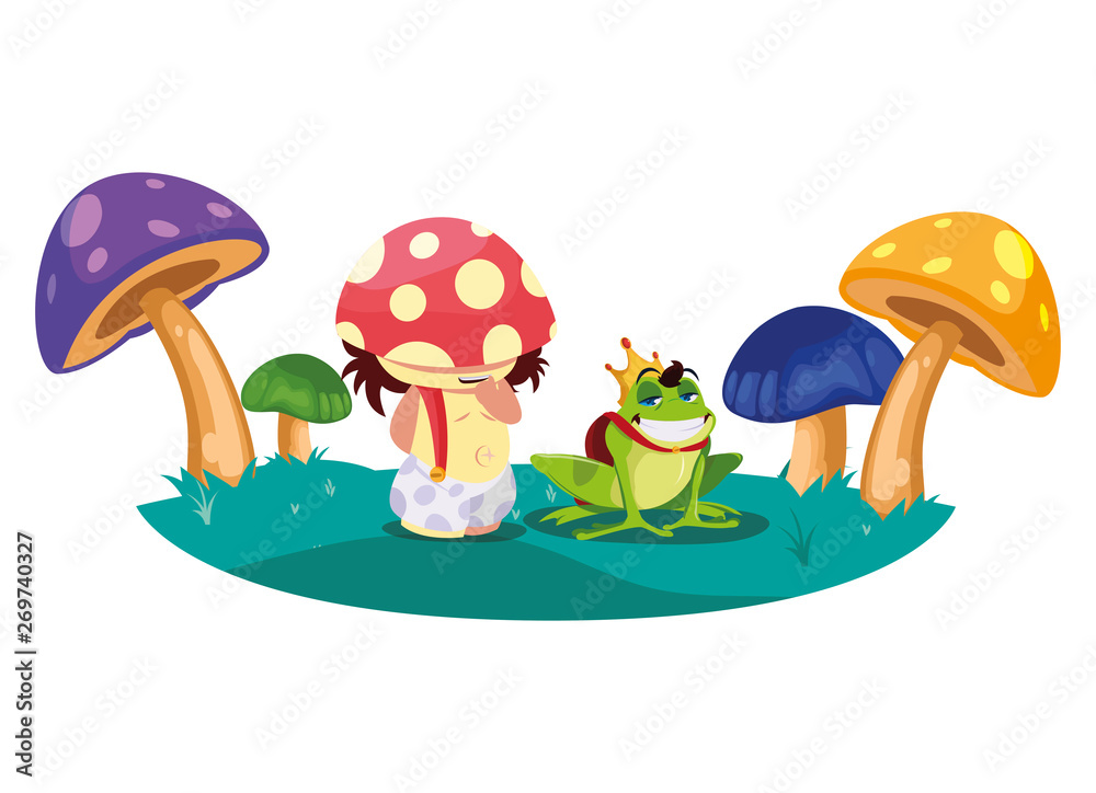 Fototapeta premium toad prince and fungu elf in fungus garden