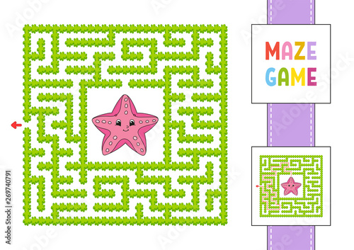 Maze. Game for kids. Funny labyrinth. Education developing worksheet. Activity page. Puzzle for children. Cute cartoon style. Riddle for preschool. Logical conundrum. Color vector illustration.