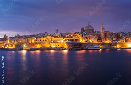 View of Valletta at night from Sliema, Malta