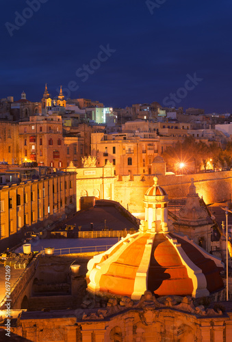Night aerial view to Valletta - capital of Malta