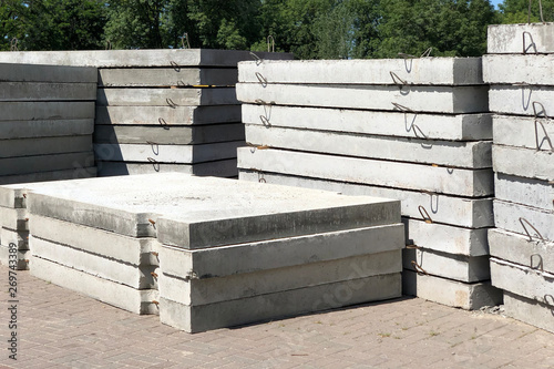 concrete slabs stacked one on another in a park near the construction site. concrete plates