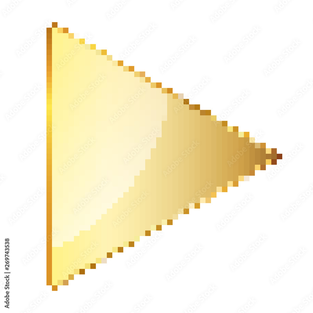 Fototapeta premium Gold Play button in pixel art style. Vector illustration.