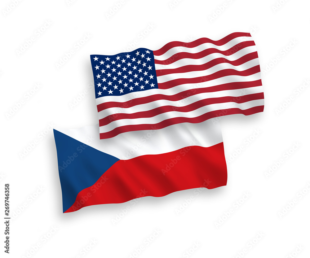 National vector fabric wave flags of Czech Republic and USA isolated on white background. 1 to 2 proportion. National vector fabric wave flags of Czech Republic and USA isolated on white background. 1 to 2 proportion.