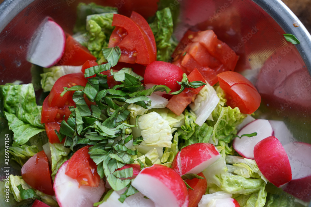 Salad on a tray served in hospital in Germany