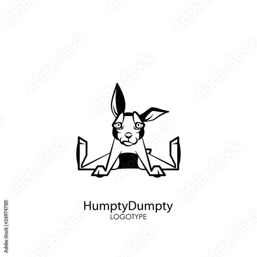 Cartoon character farm or pet. Funny cute rabbit sitting spreading legs and smiling on a white background. Vector illustration. Rabbit posing.  photo