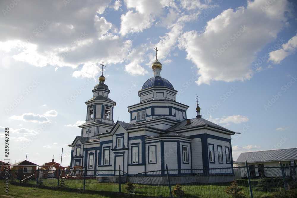 View of the village wooden church in the village of Lutsk Chuvashia