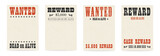 Blank reward poster template. Wanted dead or alive banner with textured old paper.
