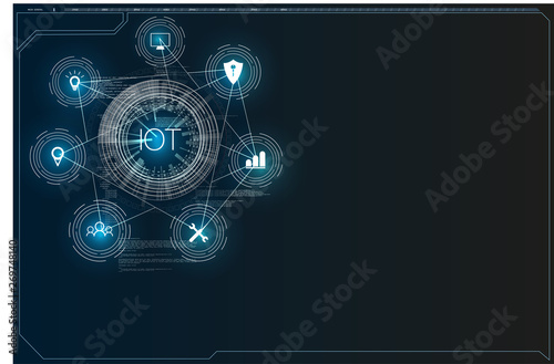 Internet of things (IoT) and networking concept for connected devices. Spider web of network connections with on a futuristic blue background