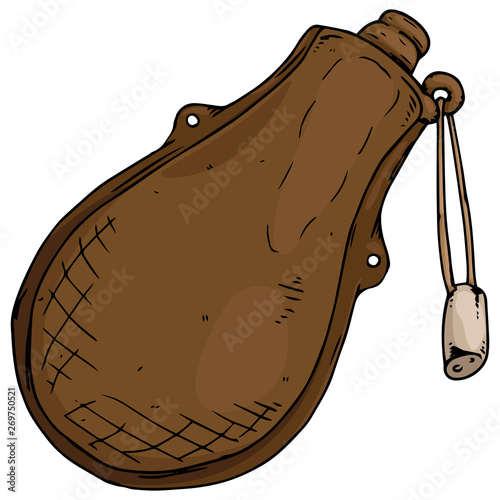 Leather flask icon. Vector illustration of an old leather flask. Hand drawn leather flask.