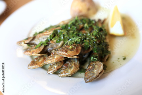 Fried horse mackerel with herbs