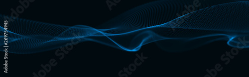 Musical wave of particles. Sound structural connections. Abstract background with a wave of luminous particles. Wave 3d