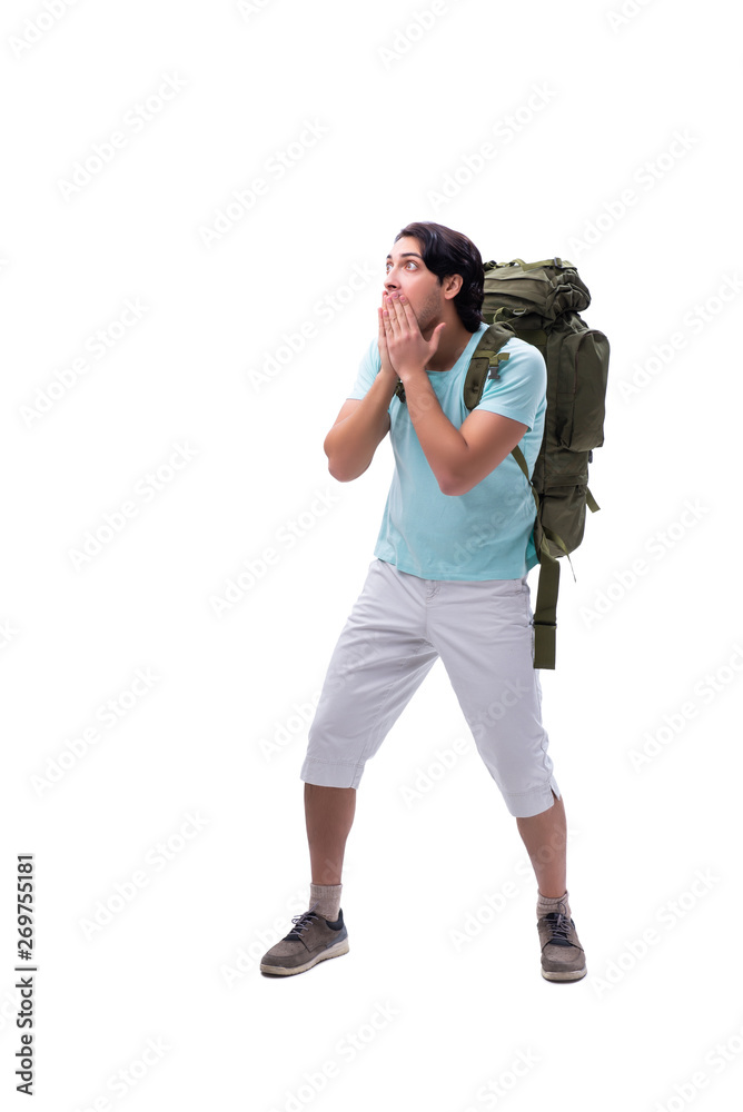 Young handsome tourist isolated on white Young handsome tourist isolated on white