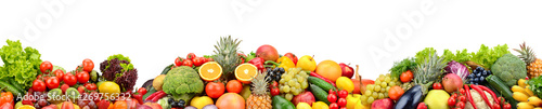 Composition fresh fruits and vegetables isolated on white background.