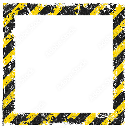 Grunge seamless frame with black and yellow diagonal lines. Vector background in "Warning" colors for your projects. Fully editable file.