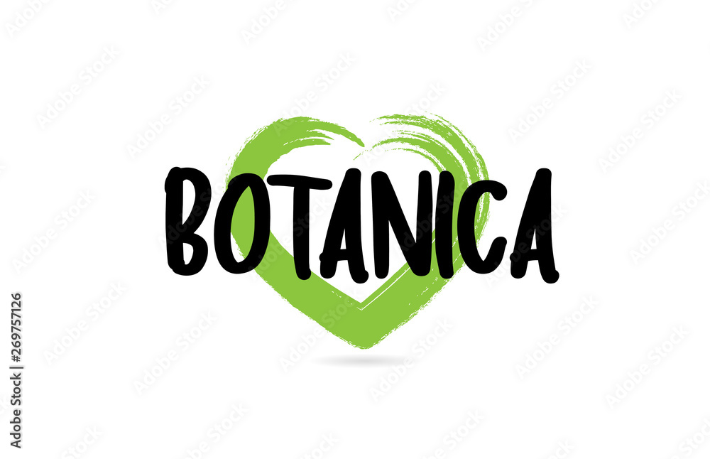 botanica text word with green love heart shape icon botanica text word with green love heart shape icon