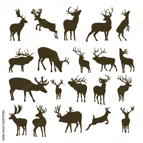 Set of Deer Logo Design Icon Symbol. Deer Vector. Deer Silhouette