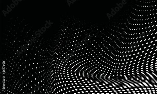 Gradient halftone dots pattern texture background. Abstract curves. Polka dots backdrop. Wavy dotted spotted pattern. Modern dotted template vector illustration for design  covers  web banners