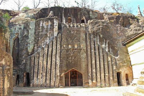 The Pho Vin Taung Caves with old Buddha statues and wall paintings in Moniva, Sagain State, Myanmar, Asia. photo