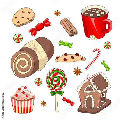 Christmas food and drink vector set.