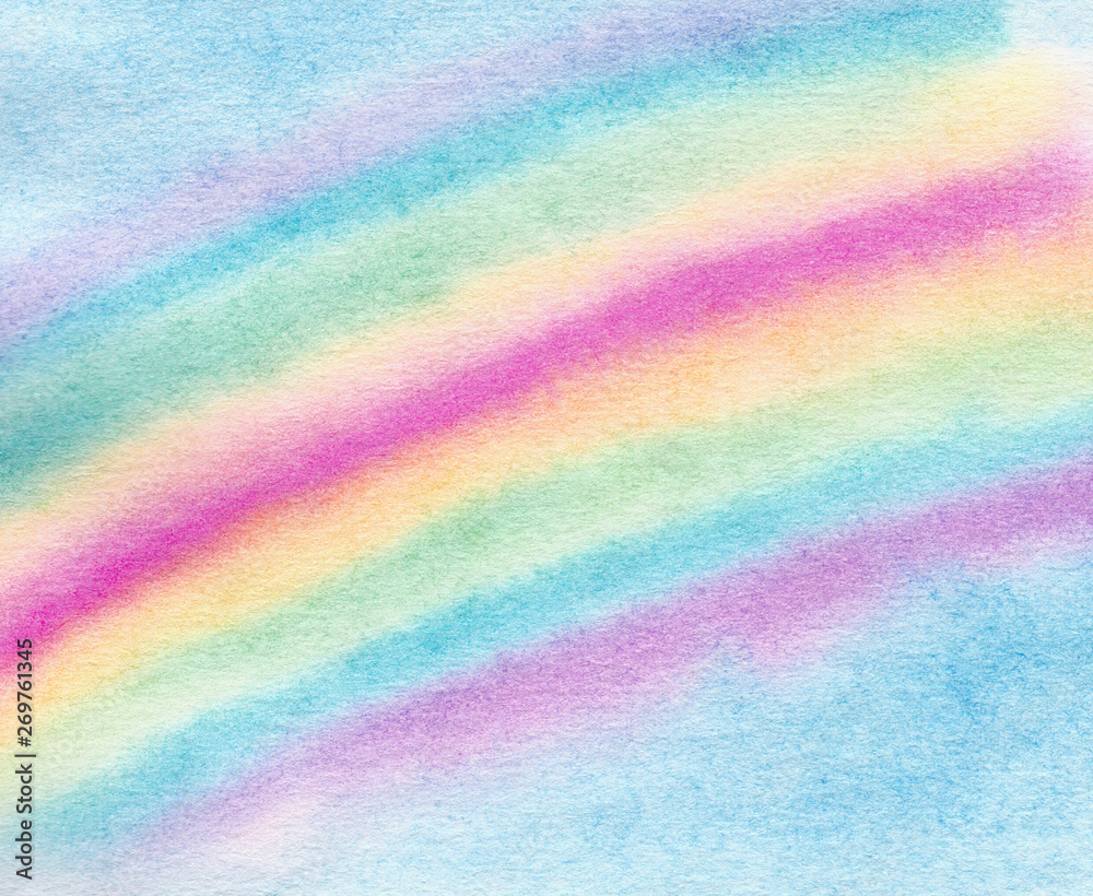 Watercolor hand drawn texture with abstract striped rainbow  background