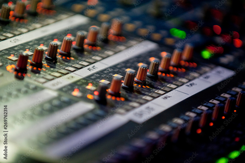 close up of a sound board for AV