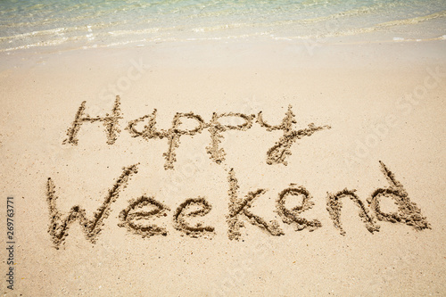 Happy Weekend Text In Sand On Beach