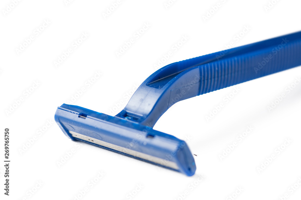 Used blue shavers isolated on white bacground Used blue shavers isolated on white bacground