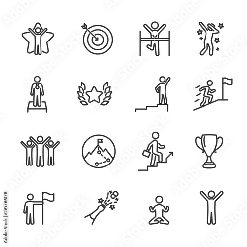 Vector set of success line icons.