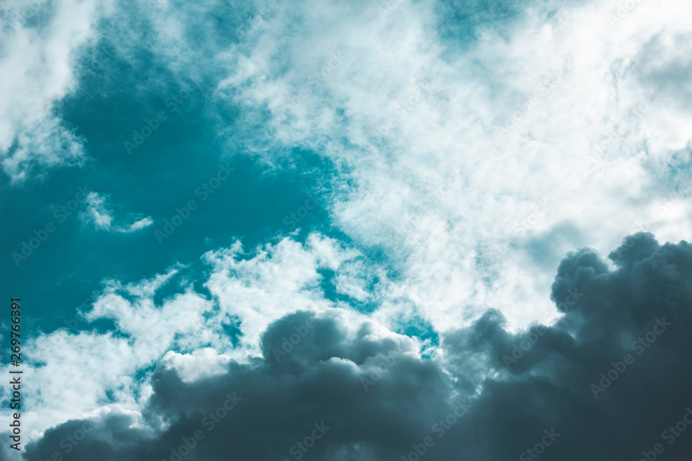 Fototapeta premium Turquoise little gloomy sky with clouds
