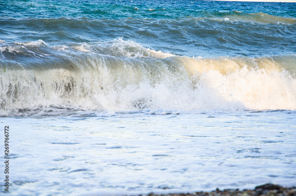 Colorful seascape, view of sea waves on beach Colorful seascape, view of sea waves on beach