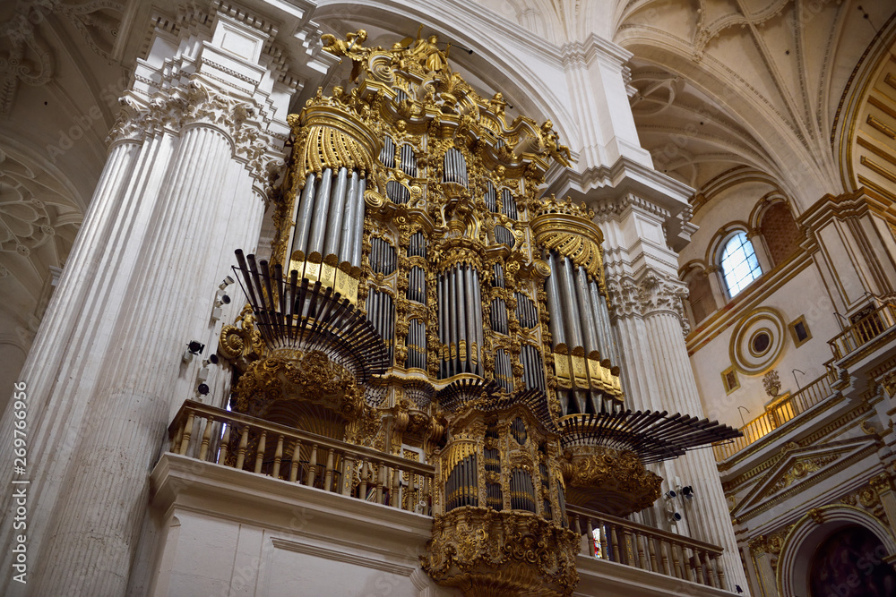 Gold leaf on Pipe organ of the Granada Cathedral of the Incarnation