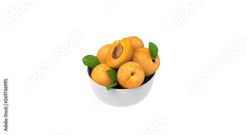 Peach Fruit isolated on White 3D Rendering