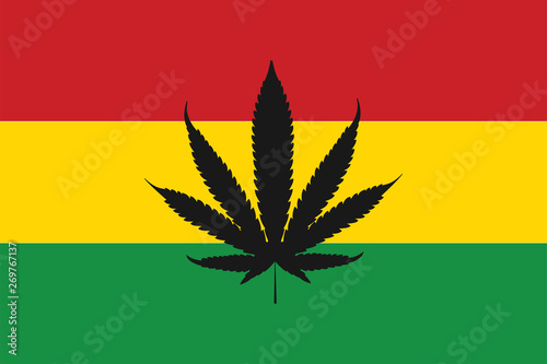 Rasta flag with sign of cannabis. Rastaman leaf decoration wallpaper.