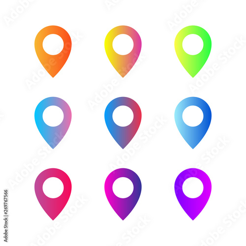 Gradient pointers isolated. Point on map. Colorful markers for application or navigation.
