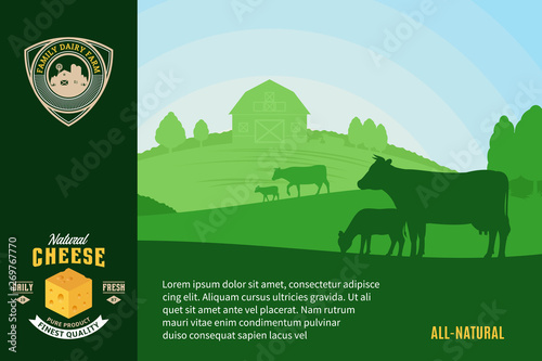 Cheese logo and dairy farm illustration