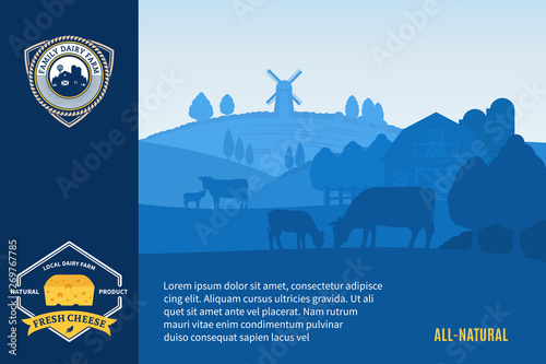 Cheese logo and dairy farm illustration