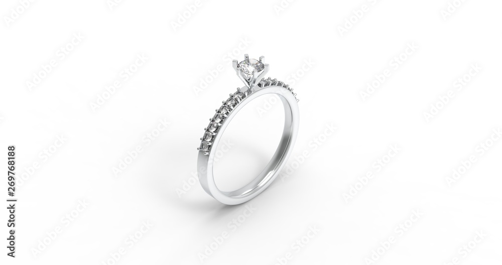 Brilliant Ring isolated on White 3D Rendering
