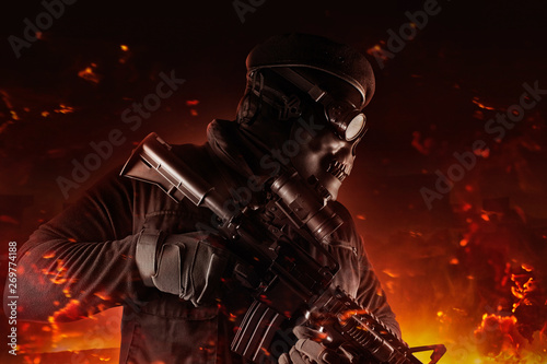 Soldier in skull mask, glas...