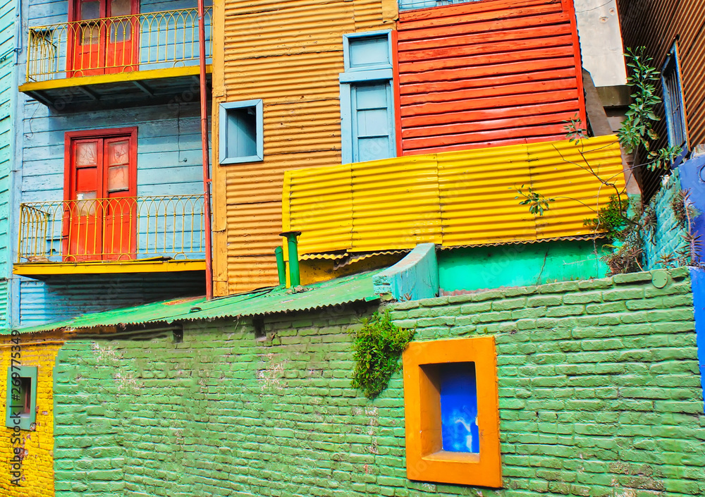 Colorful buildings of El Caminito, a street museum and a traditional alley frequented by tourists, located in La Boca, a neighborhood of Buenos Aires