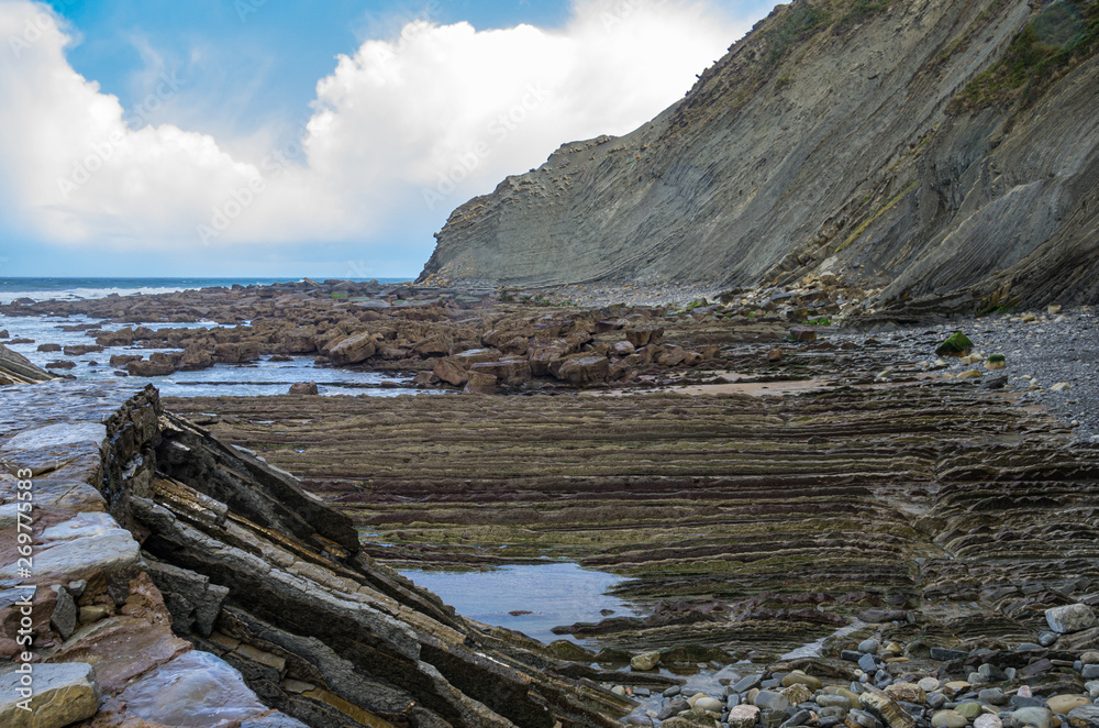 Panorama of the cliffs and the flysch of Zumaia, Basque Country