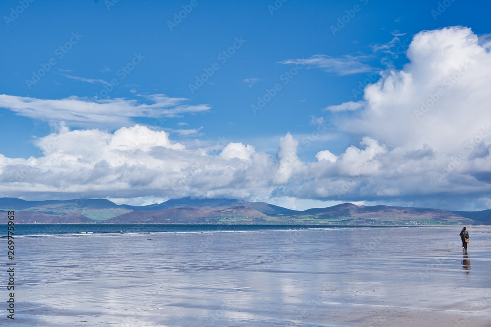 mountains of Dingle peninsula from Rossbeigh beach of Ring of Kerry